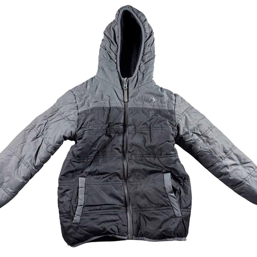 Eddie Bauer Kids Gray‎ Black Reversible Hooded Puffer Jacket Colorblock warm